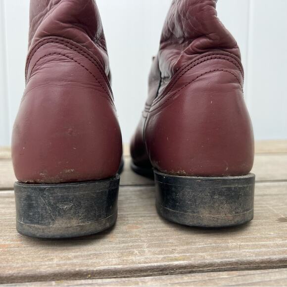 Vintage 80s Acme Boots Burgundy Roper Pull On Cowgirl Boots 7 1/2M - Picture 6 of 8